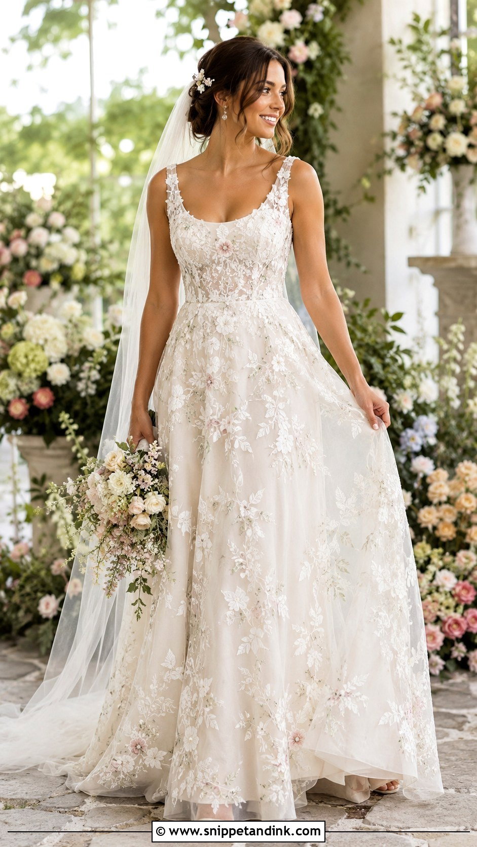 Scoop Neck Floral Wedding Dress - Snippet and Ink - 25 Scoop Neck Wedding Dress Ideas