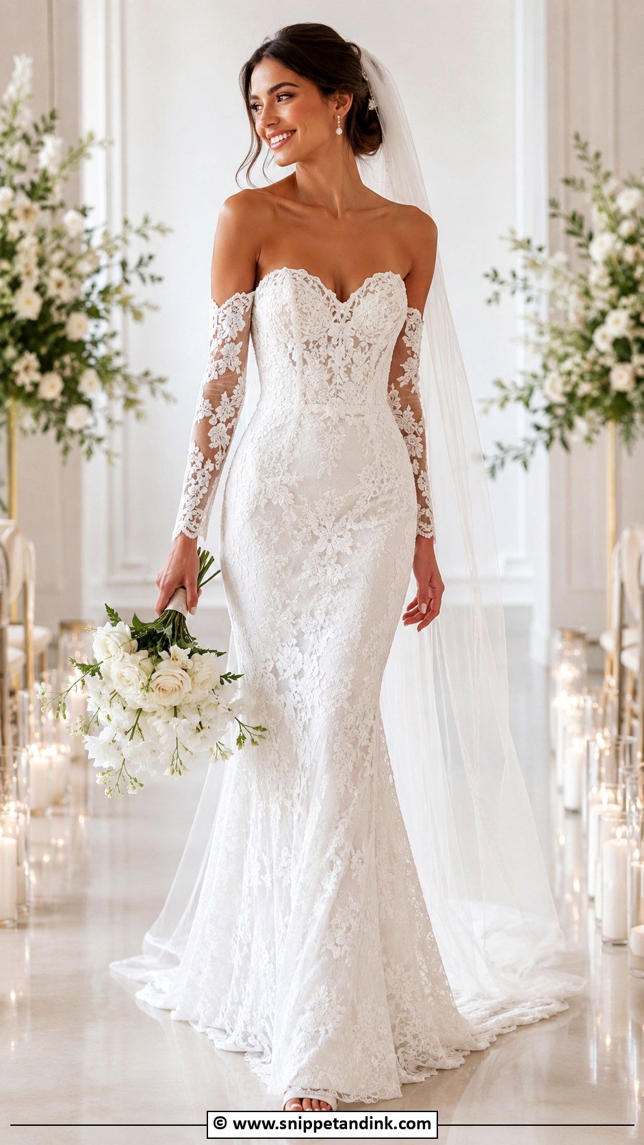 Scoop Neck Lace Wedding Dress With Sleeves - Snippet and Ink - 30 Lace Wedding Dress with Sleeves