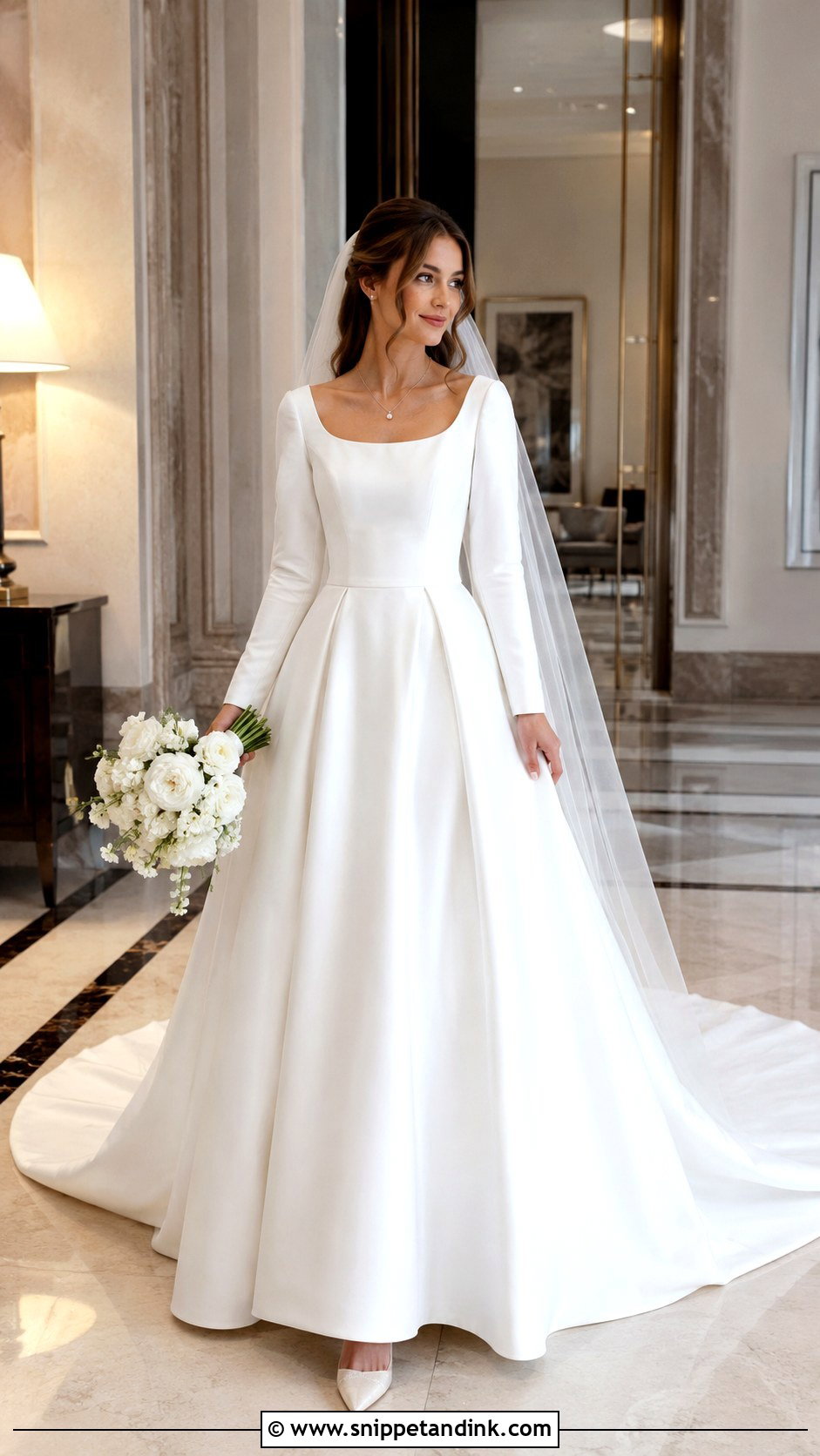 Scoop Neck Long Sleeve Basque Waist Wedding Dress - Snippet and Ink - 20 Long Sleeve Basque Waist Wedding Dress Ideas