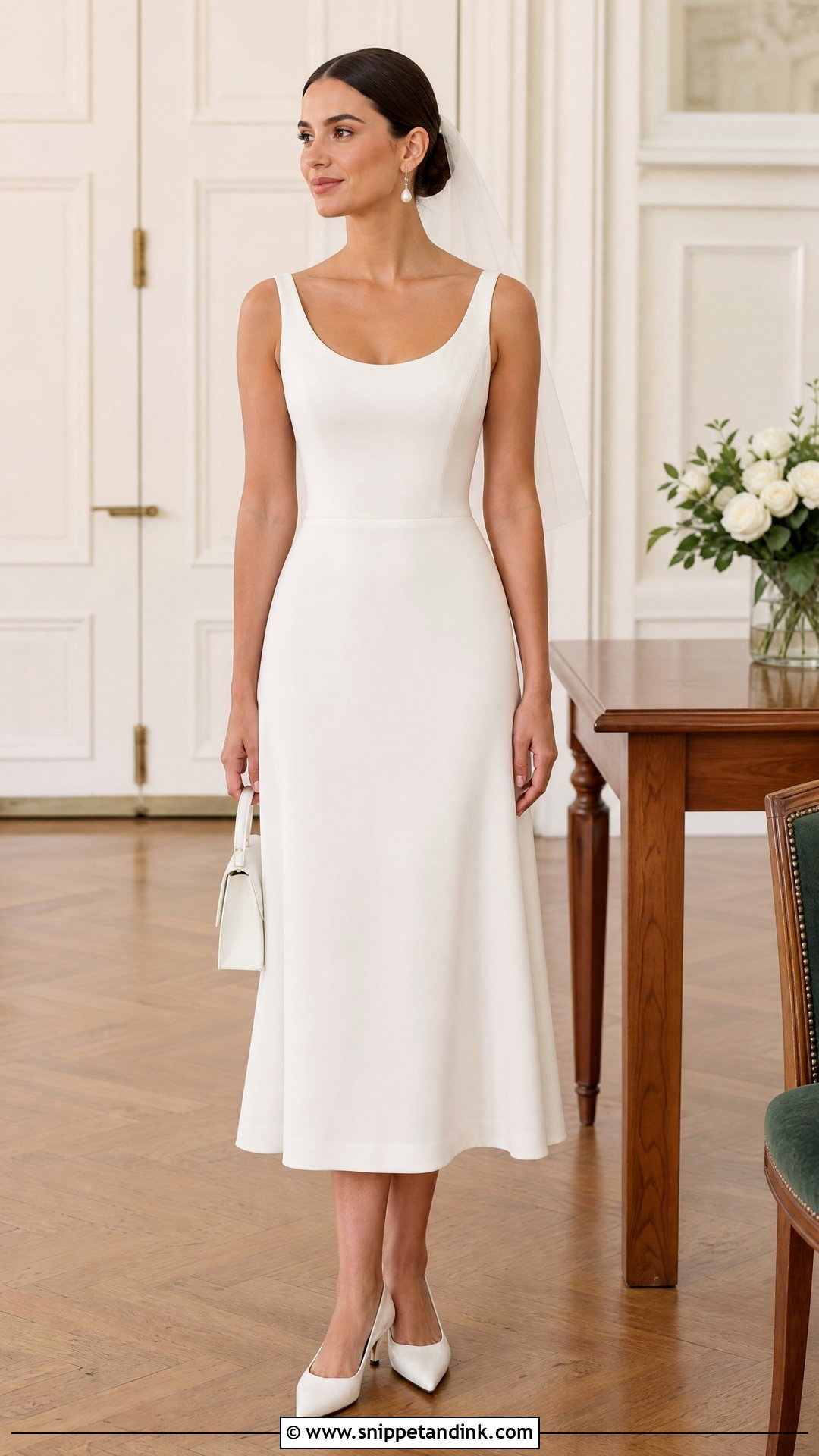 Scoop Neck Midi Wedding Dress - Snippet and Ink - 20 Short Minimalist Wedding Dresses