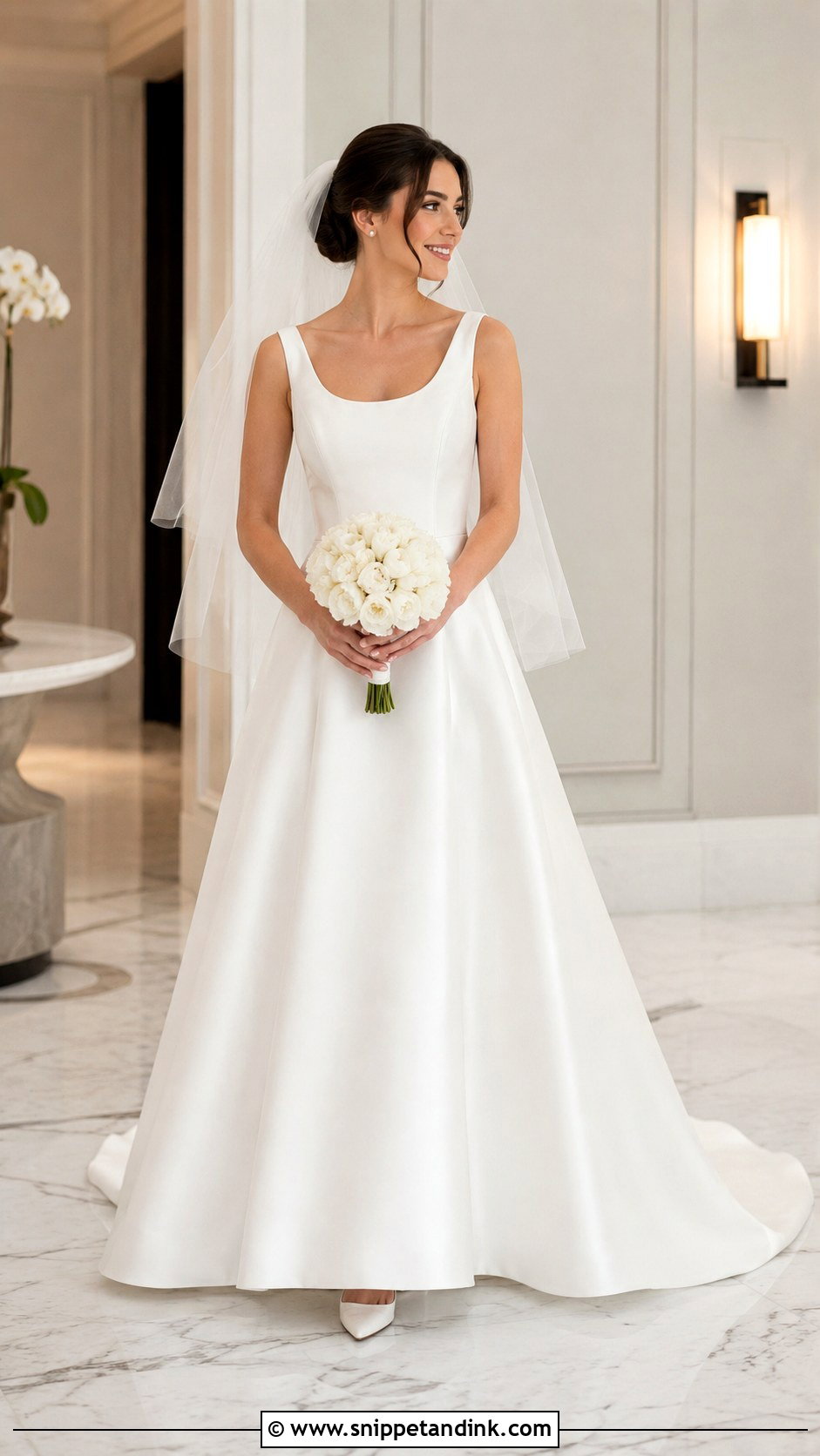 Scoop Neck Mikado A Line Wedding Dress - Snippet and Ink - 20 Best Wedding Dresses for Short Brides
