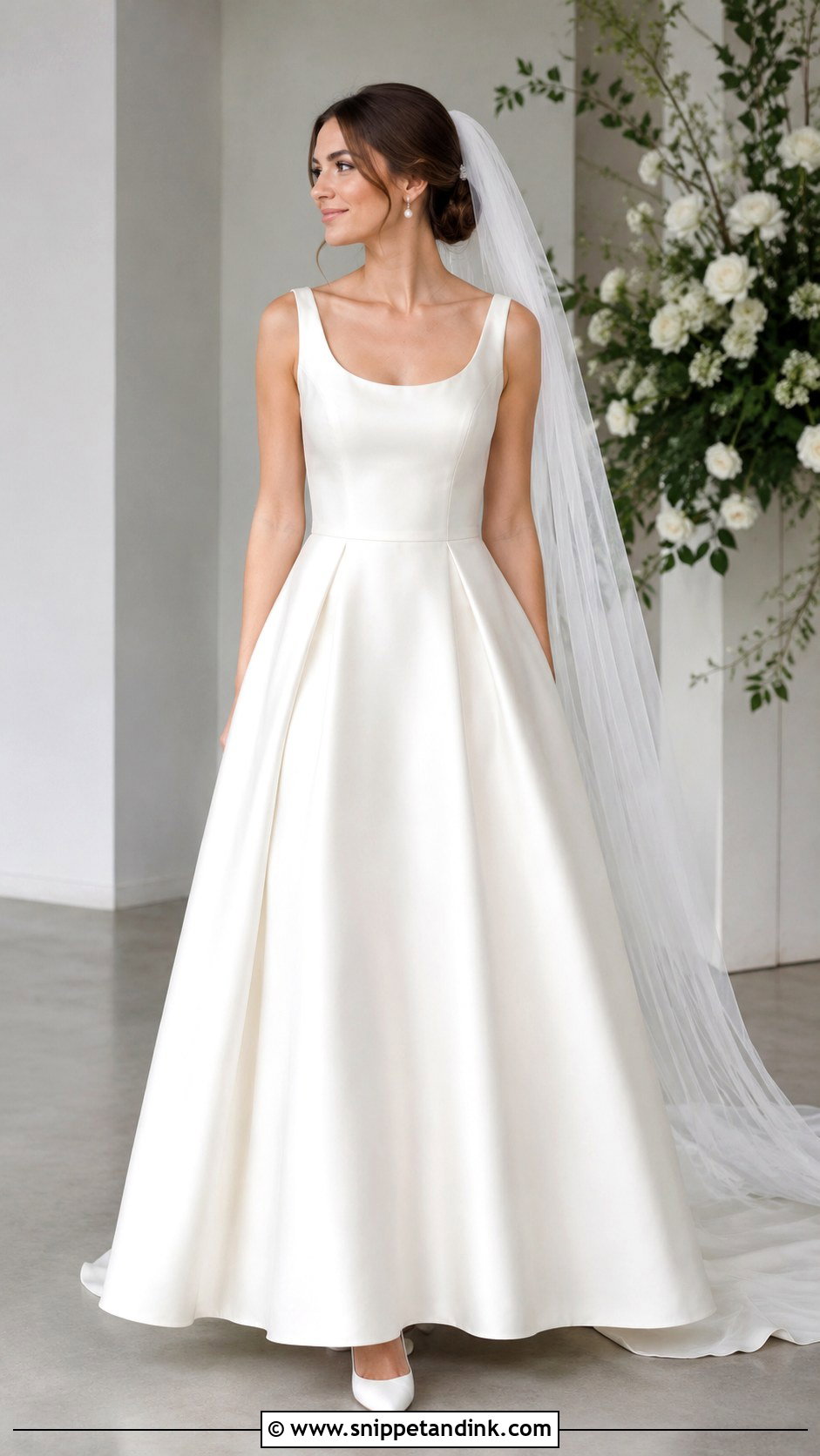 Scoop Neck Satin A Line Wedding Dress - Snippet and Ink - 20 Inverted Triangle Wedding Dress Ideas