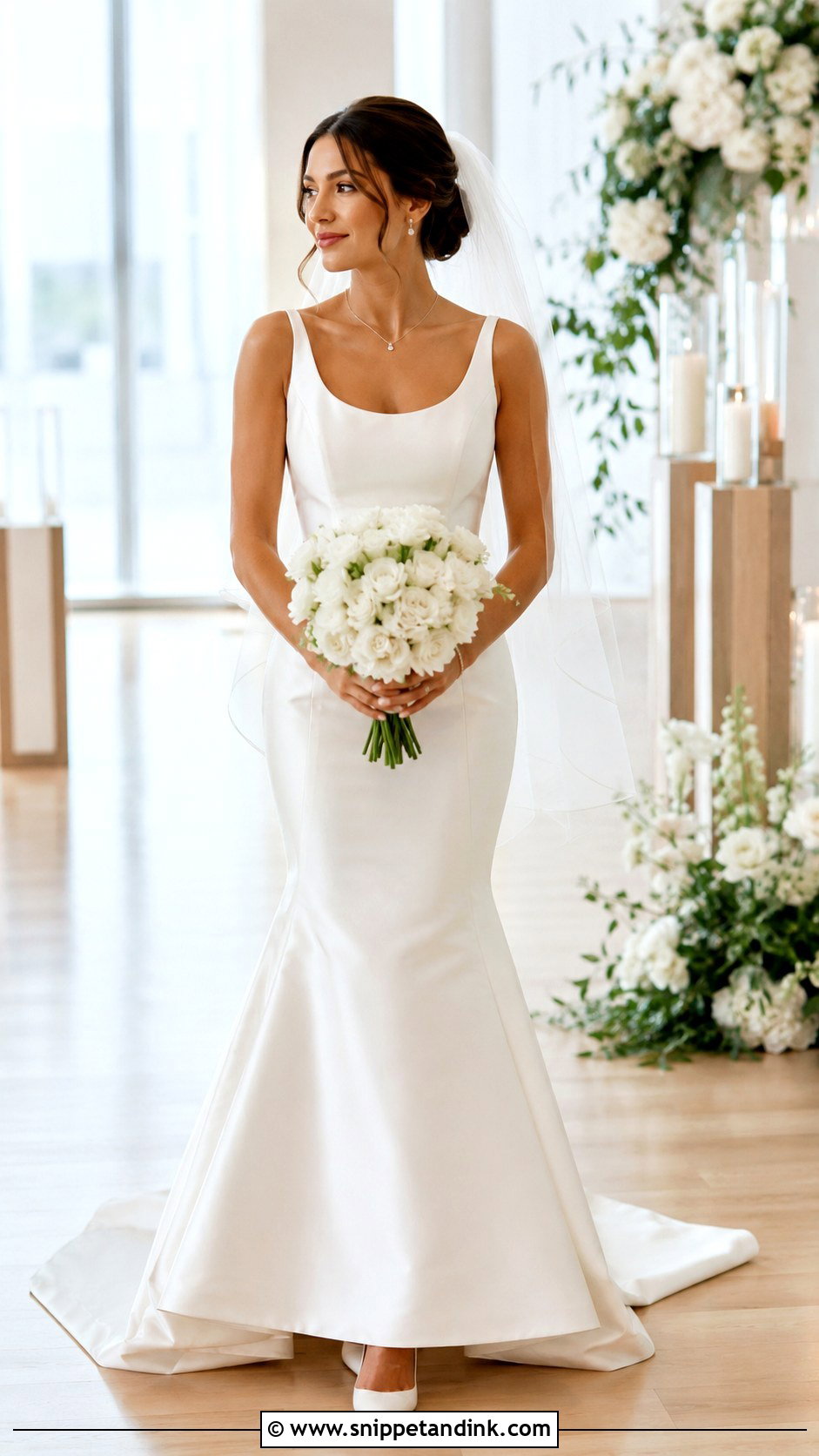 Scoop Neck Satin Fit And Flare Wedding Dress - Snippet and Ink - 20 Form Fitting Wedding Dresses