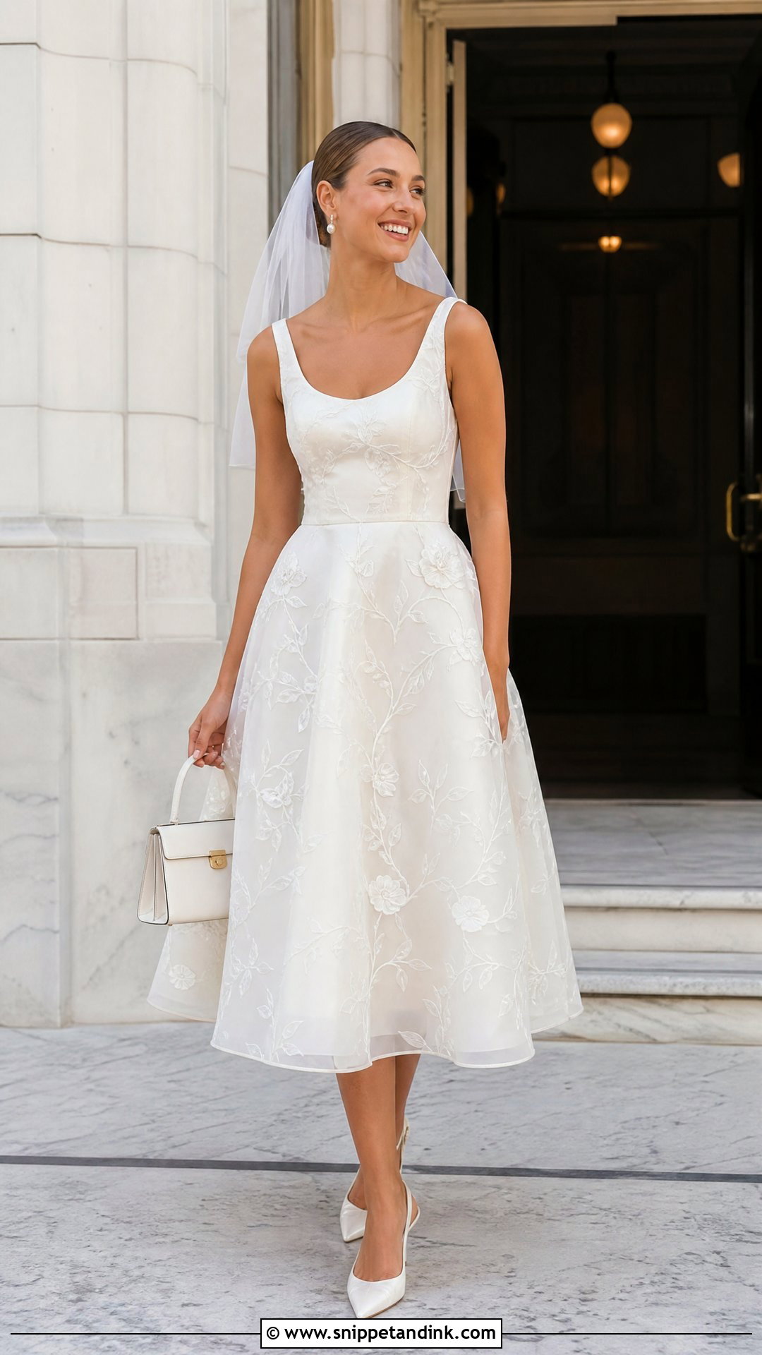 Scoop Neck Tea Length Wedding Dress - Snippet and Ink - 20 Small Bust Wedding Dress Ideas