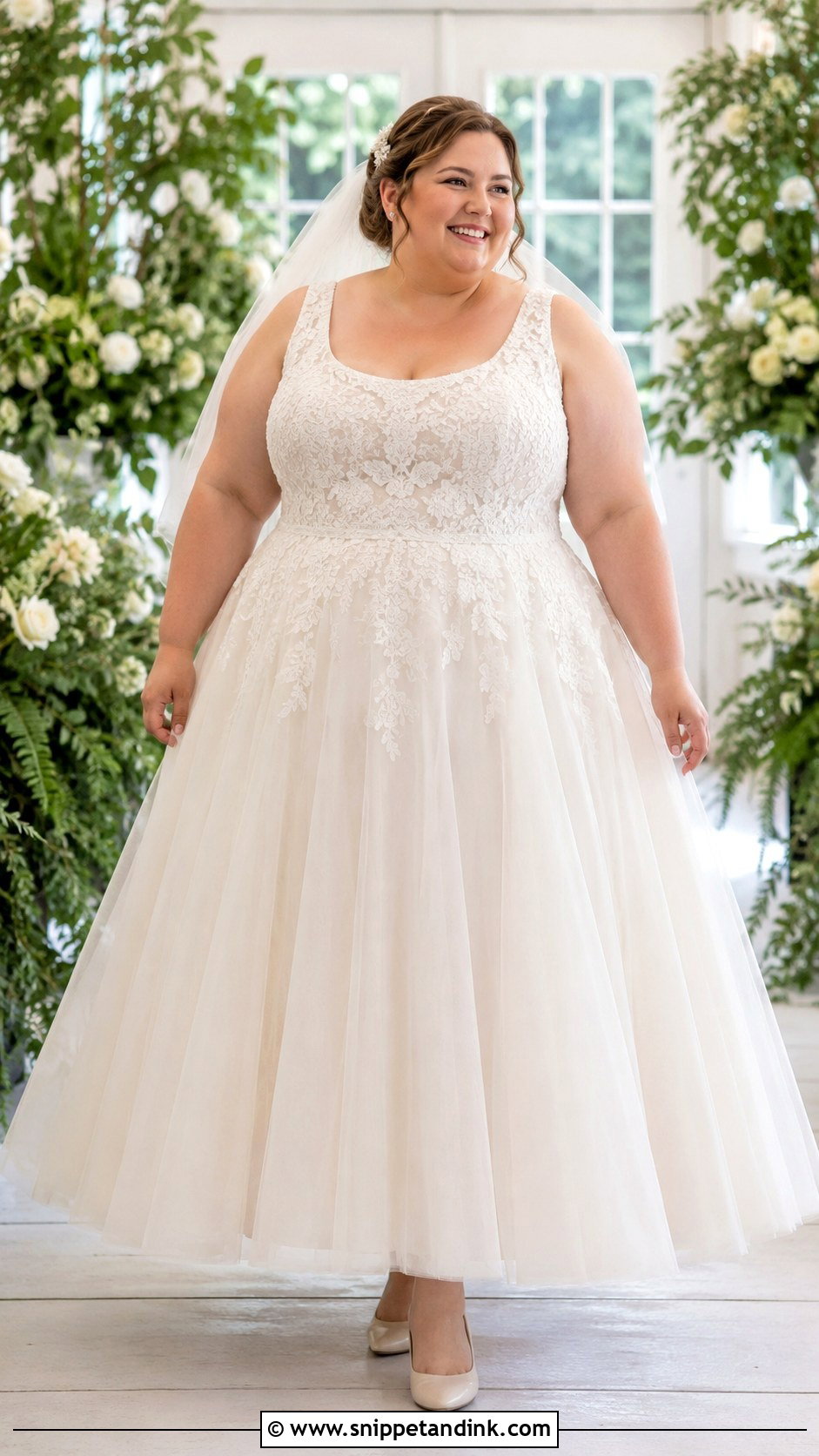 Scoop Neck Tulle A Line Wedding Dress - Snippet and Ink - 20 Apple Shape Wedding Dress Ideas