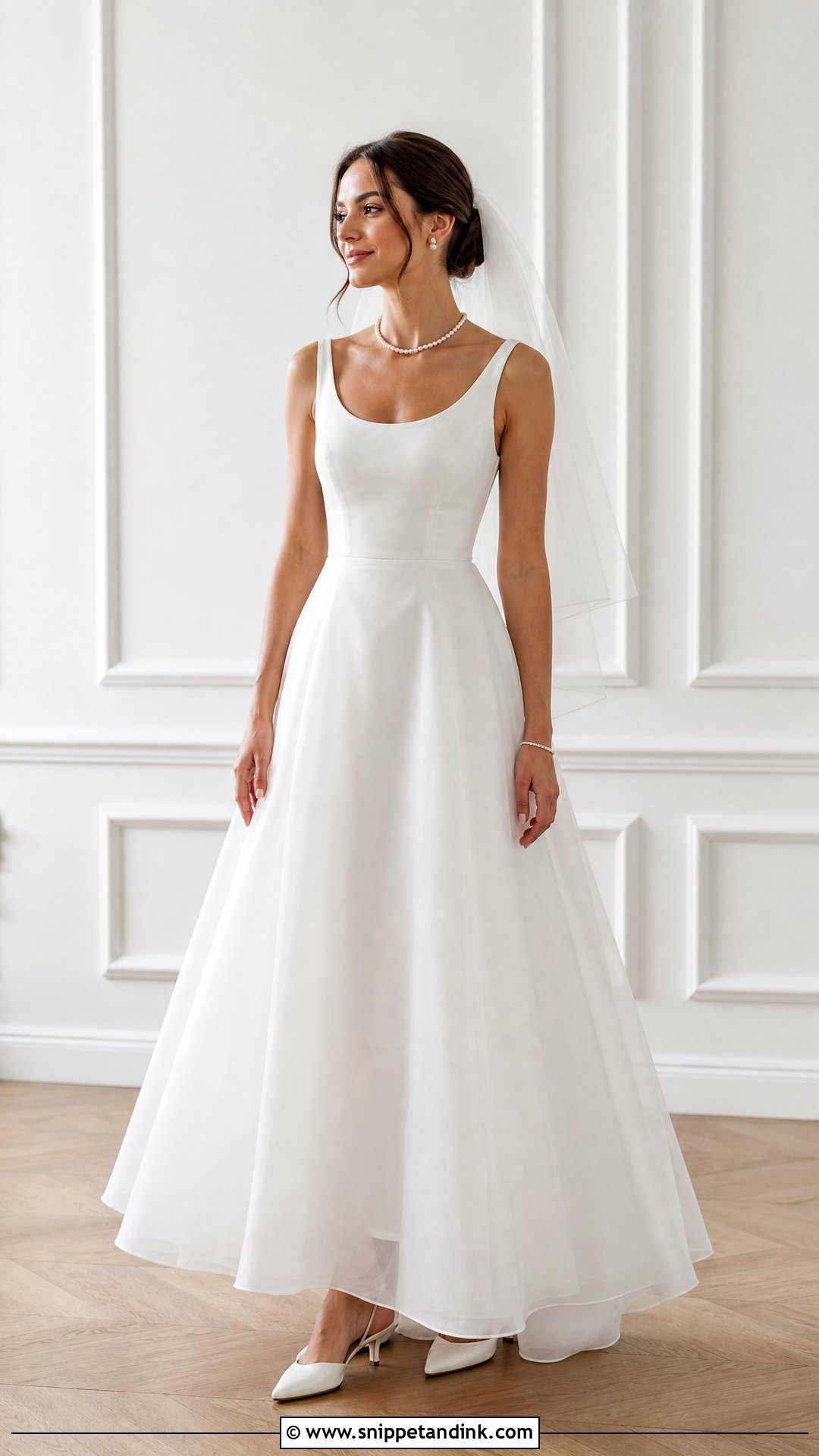 Scoop Neck Wedding Dress With Classic Pearl Strand - Snippet and Ink - 20 Pearl Necklace Wedding Dress Ideas