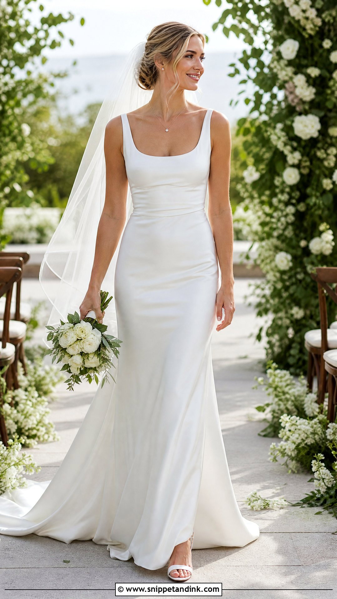Scoop Neck Wedding Dress With Delicate Jewelry - Snippet and Ink - 20 Sleek Wedding Dresses