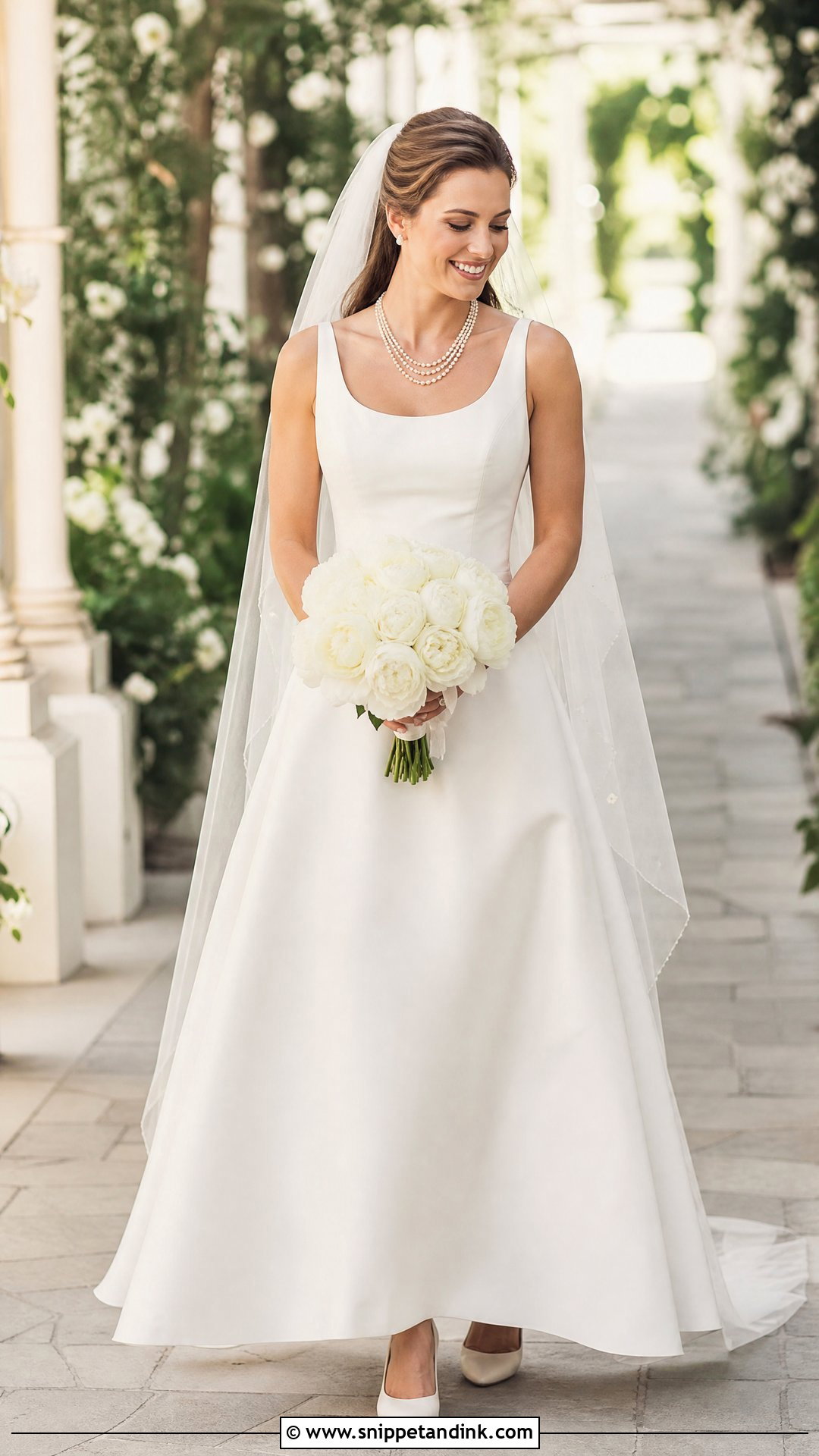 Scoop Neck Wedding Dress With Graduated Pearl Necklace - Snippet and Ink - 20 Wedding Dress with Pearl Necklace Ideas
