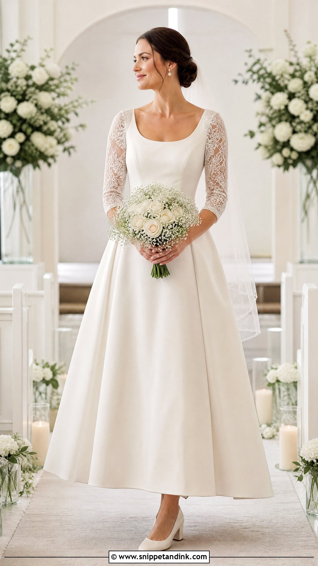 Scoop Neck Wedding Dress With Three Quarter Sleeves - Snippet and Ink - 20 Simple Traditional Wedding Dress Ideas