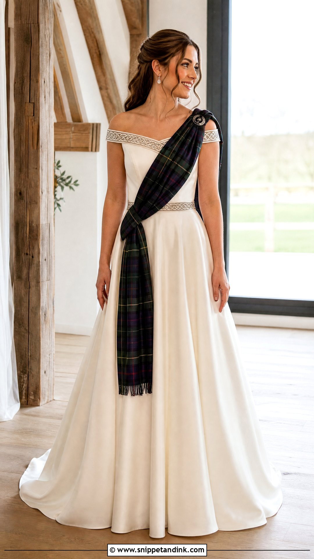 Scottish Celtic Wedding Dress With Tartan Sash - Snippet and Ink - 25 Celtic Wedding Dress Ideas