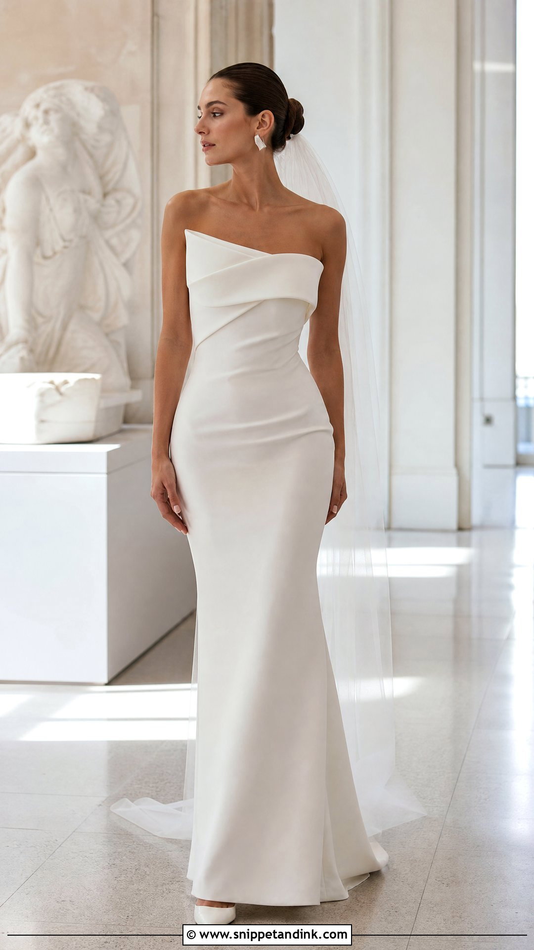 Sculptural Neckline Strapless Wedding Gown - Snippet and Ink - 20 Strapless Wedding Gown Ideas