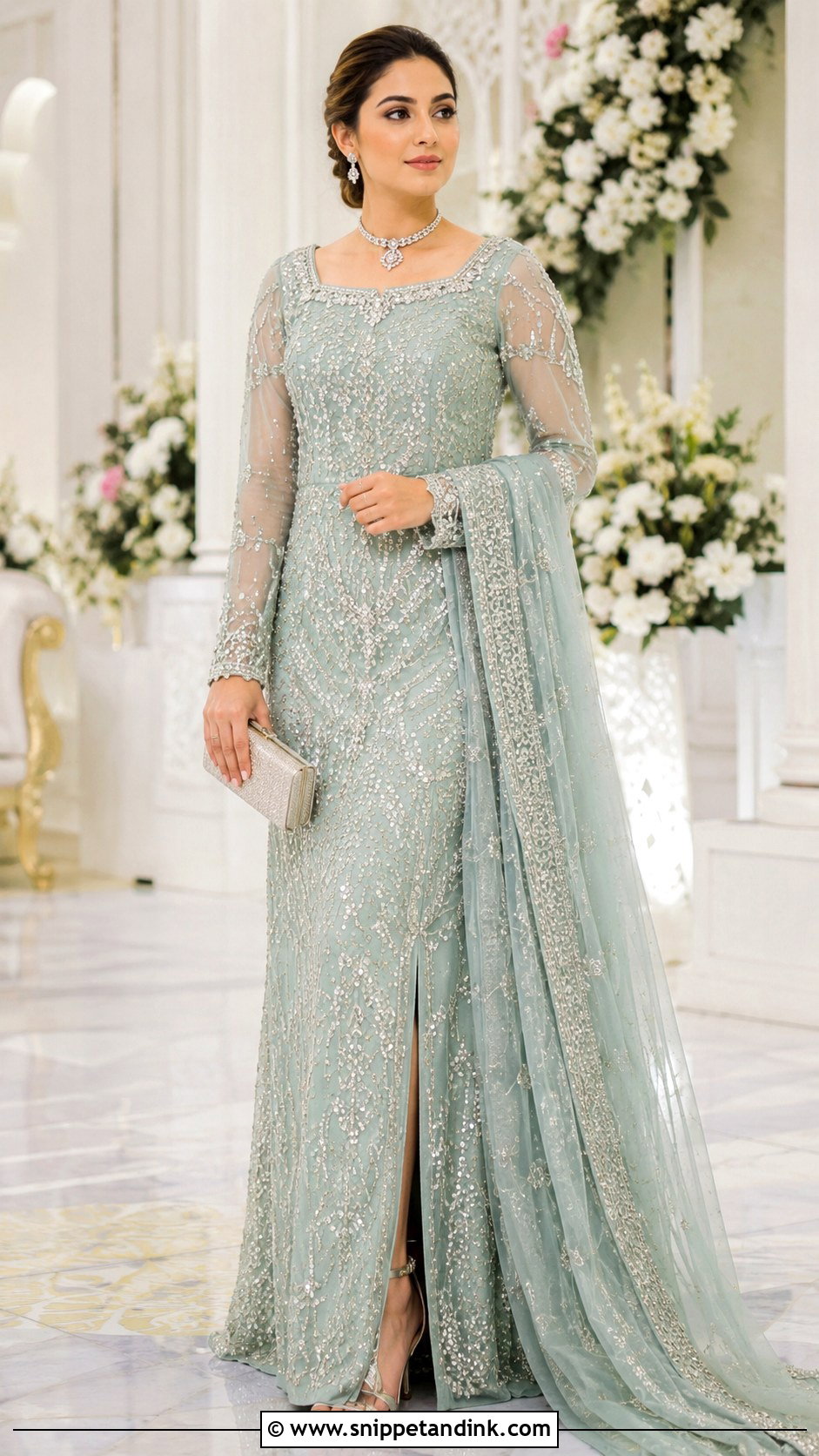 Sea Green Walima Gown Dress - Snippet and Ink - 25 Walima Bride Dresses
