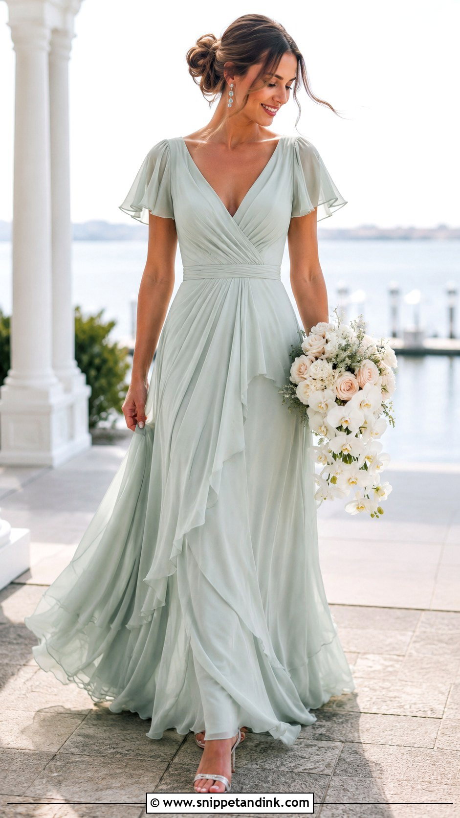 Seafoam Green Chiffon Wedding Gown - Snippet and Ink - 20 Green Wedding Gown Ideas