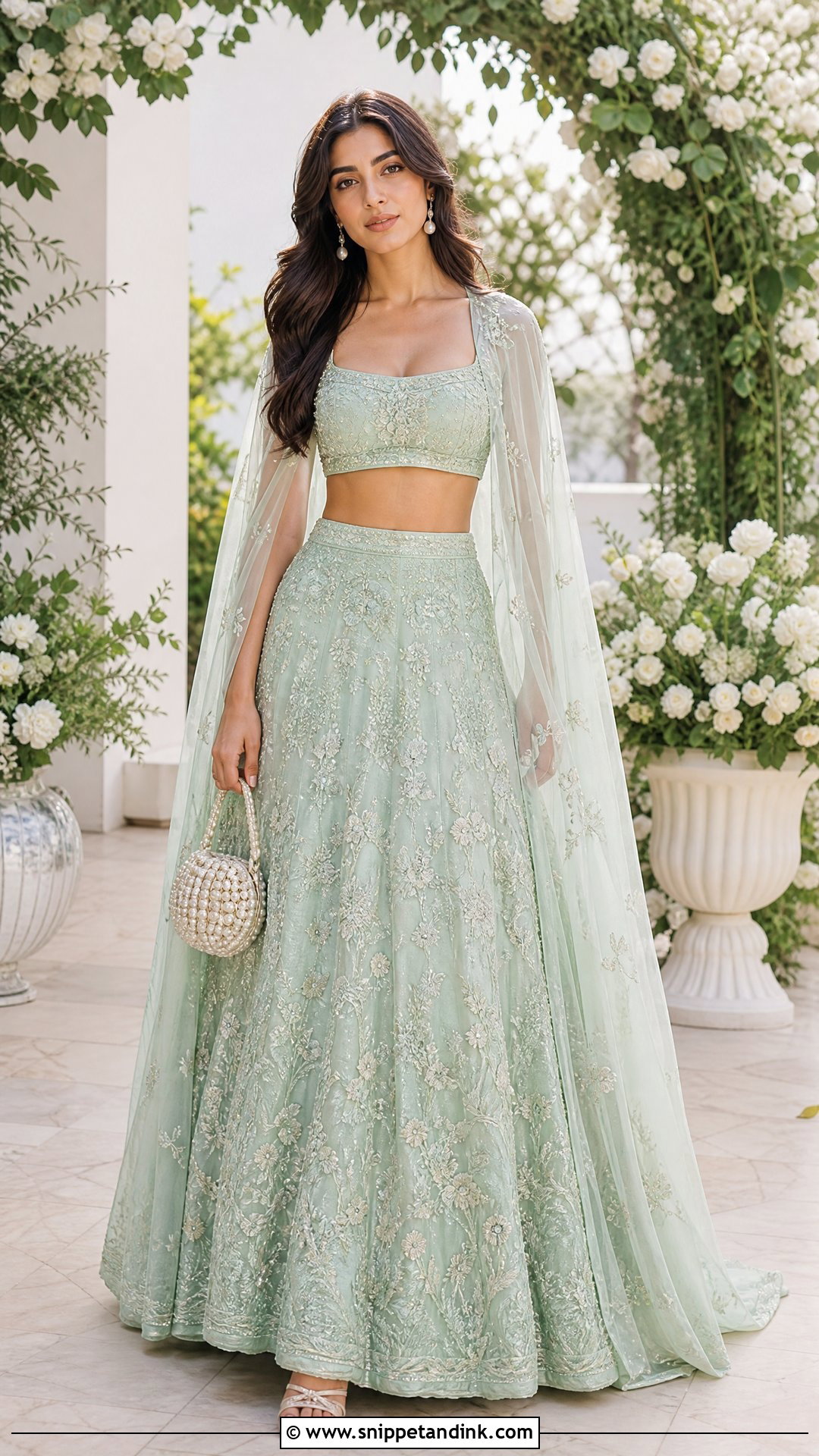 Seafoam Green Skirt And Crop Top - Snippet and Ink - 20 Pastel Indian Wedding Dress Ideas