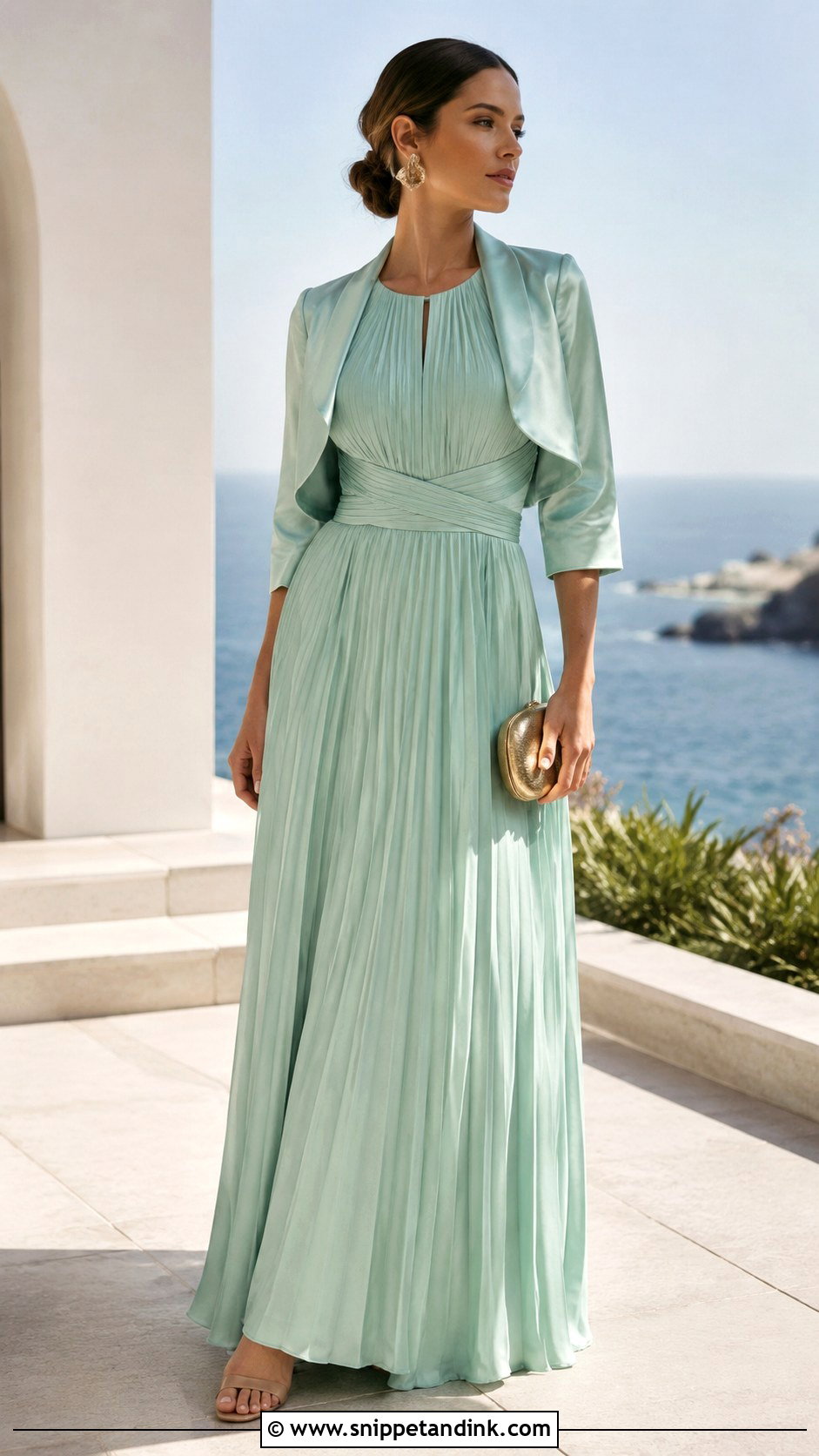 Seafoam Pleated Coastal Formal Gown - Snippet and Ink - 20 Coastal Formal Wedding Attire Ideas