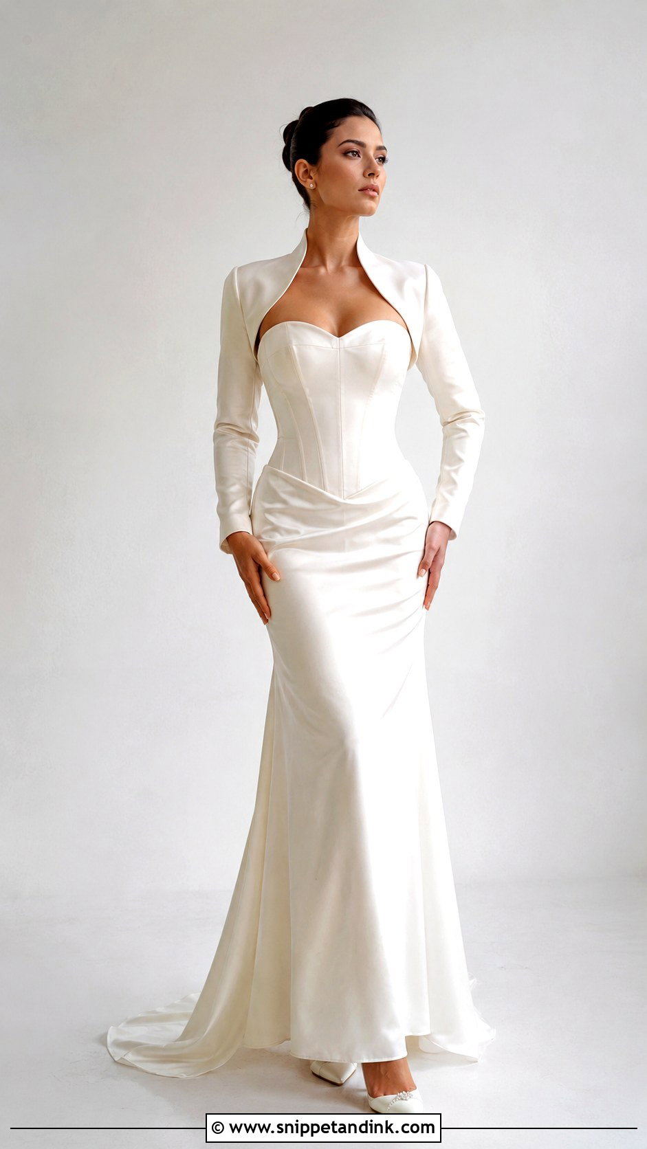 Seamed Wedding Bolero With Corset Dress - Snippet and Ink - 25 Wedding Bolero Ideas