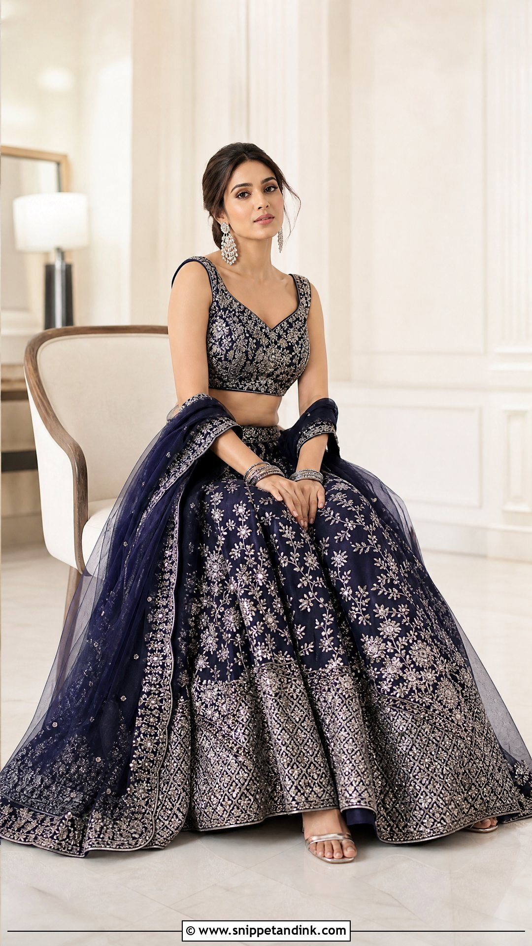 Seated Chair Lengha Pose - Snippet and Ink - 25 Aesthetic Lengha Poses Ideas