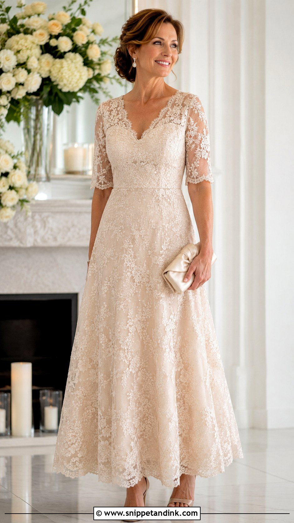 Second Wedding Dress Over 40 Champagne Lace A Line Gown - Snippet and Ink - 25 Second Wedding Dress Over 40 Ideas