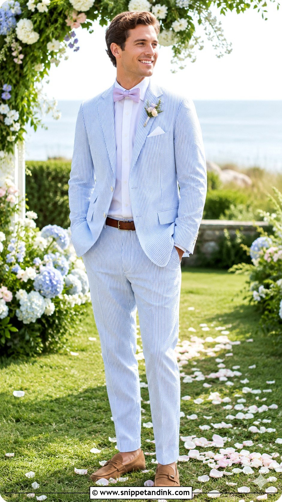 Seersucker Suit With Pastel Bow Tie - Snippet and Ink - 20 Bow Tie Wedding Ideas