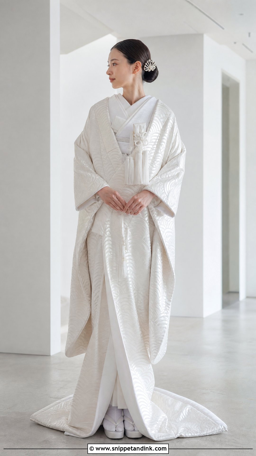 Seigaiha Shiromuku With Modern Updo - Snippet and Ink - 20 Shiromuku Wedding Kimono Ideas