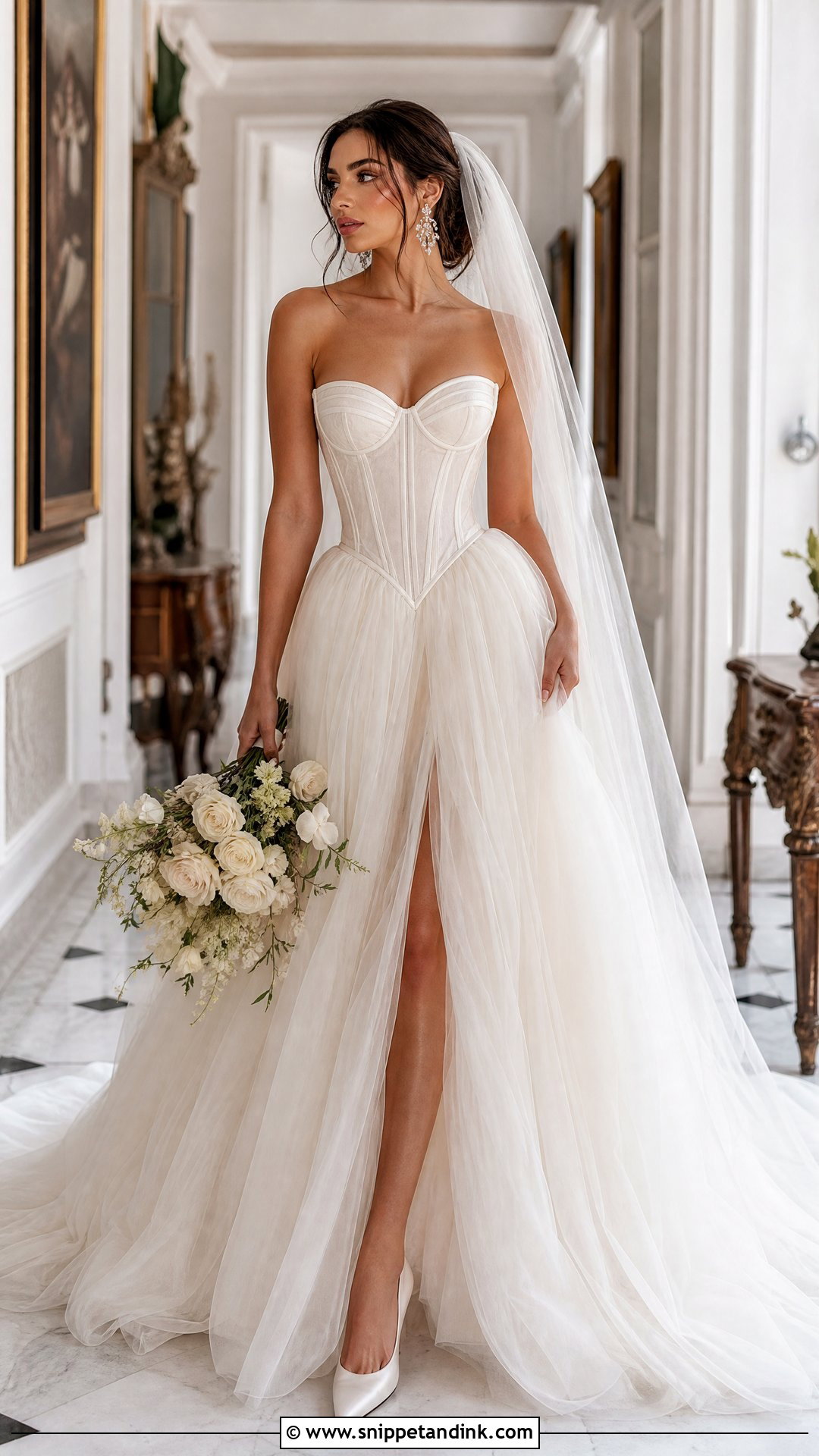 Selkie Corset Wedding Dress With Tulle Veil - Snippet and Ink - 20 Selkie Wedding Dress Ideas