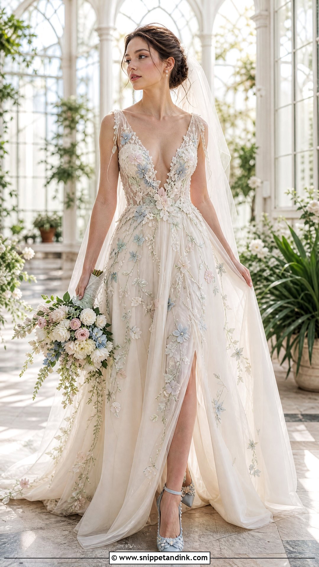 Selkie Floral Wedding Gown With Pastel Heels - Snippet and Ink - 20 Selkie Wedding Dress Ideas