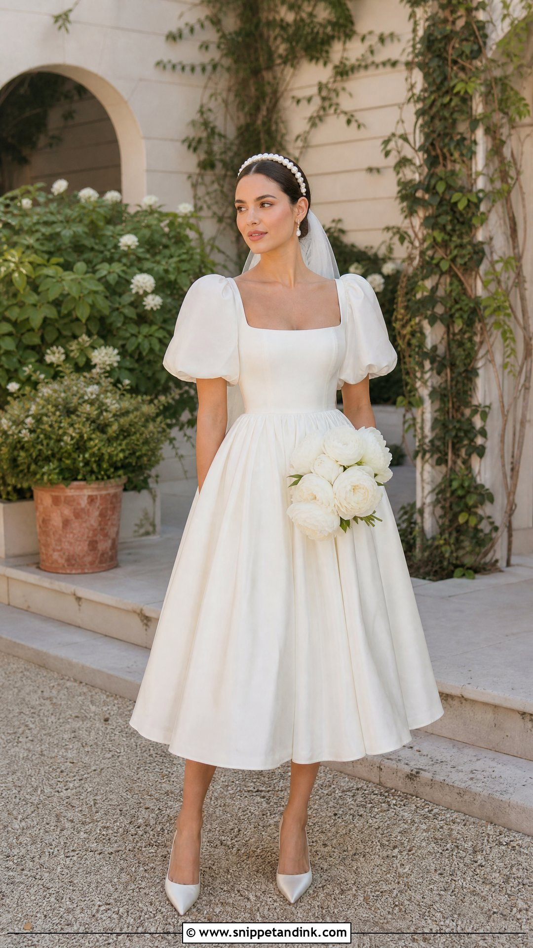 Selkie Square Neck Wedding Dress With Pearl Headband - Snippet and Ink - 20 Selkie Wedding Dress Ideas