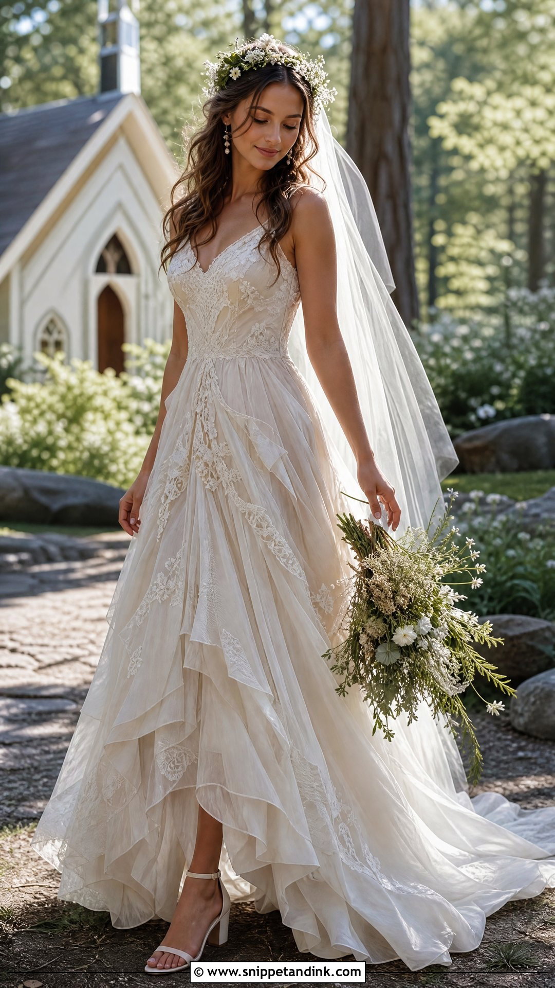 Selkie Woodland Wedding Gown With Floral Crown - Snippet and Ink - 20 Selkie Wedding Dress Ideas