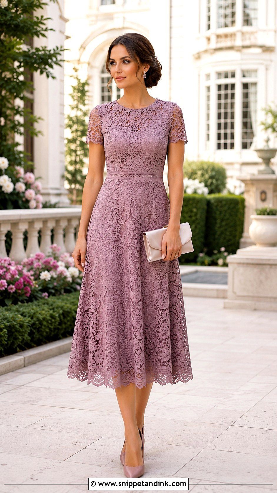 Semi Formal Summer Wedding Lace Midi Dress Outfit - Snippet and Ink - 20 Semi Formal Summer Wedding Attire Ideas