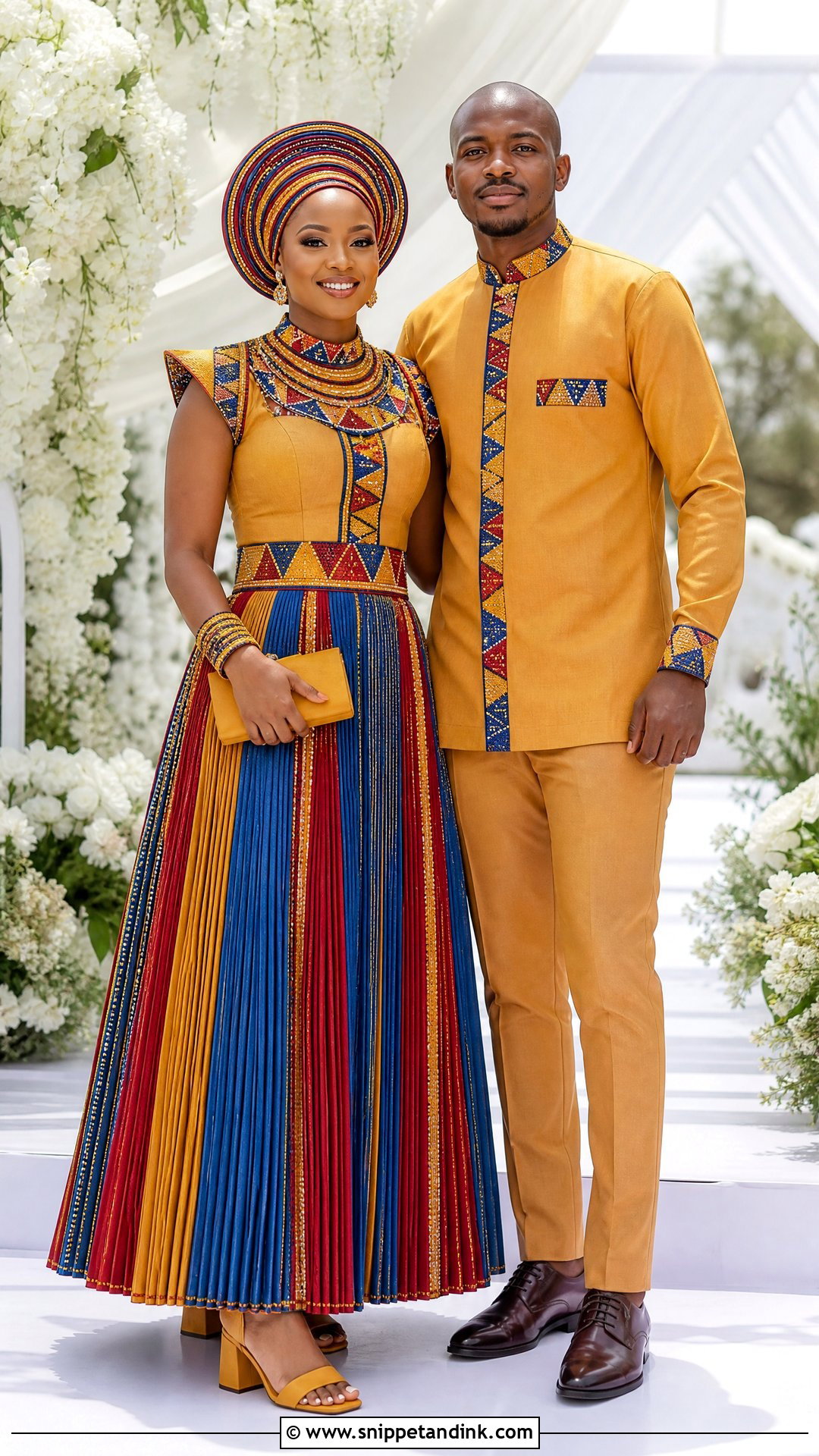 Sepedi Bride Dress With Matching Groom Outfit - Snippet and Ink - 25 Sepedi Traditional Wedding Dresses