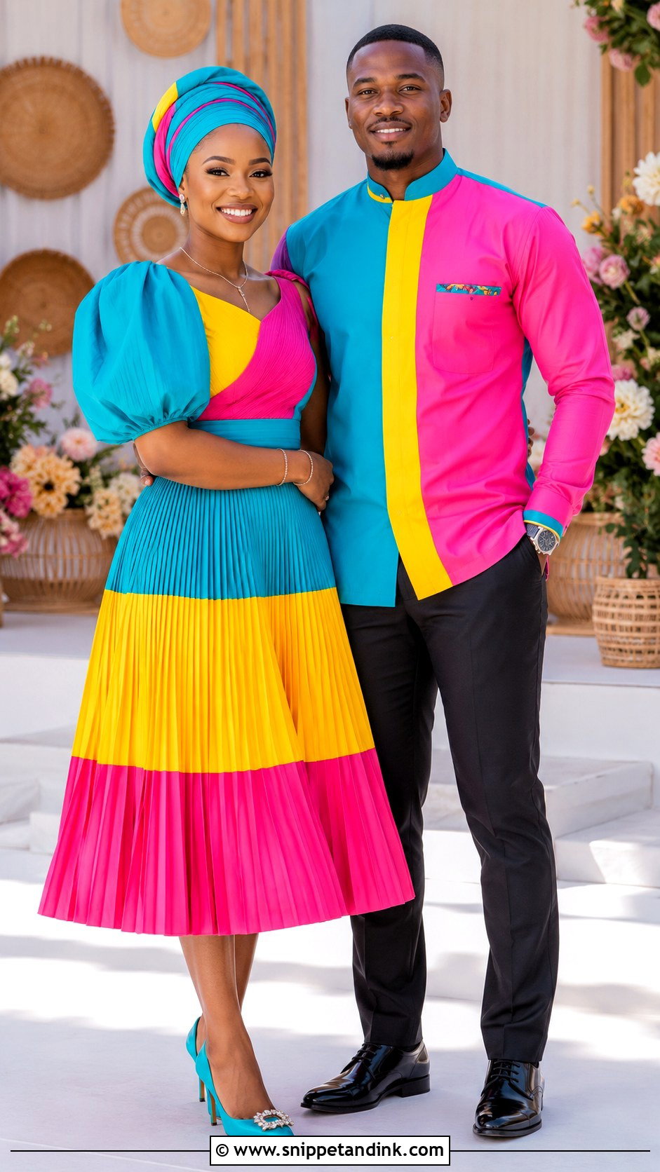 Sepedi Color Block Couple Outfit - Snippet and Ink - 25 Lobola Outfits for Couples