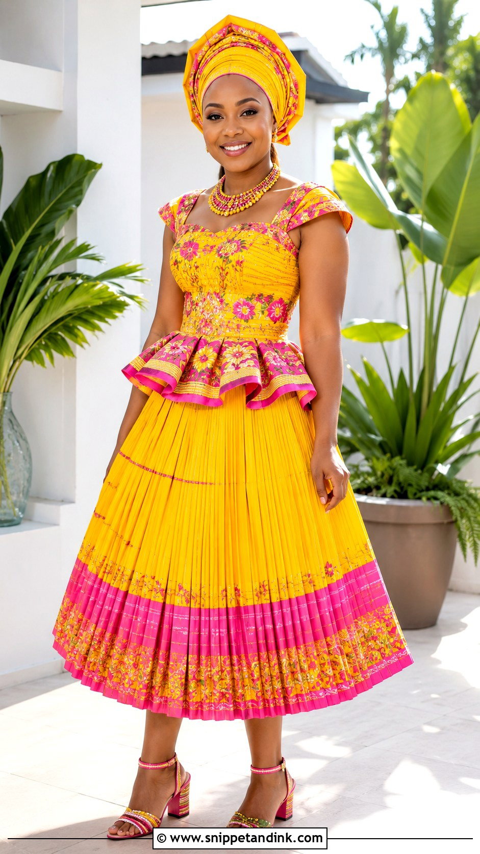Sepedi Lobola Dress With Pleated Skirt - Snippet and Ink - 30 Lobola Dresses for Bride