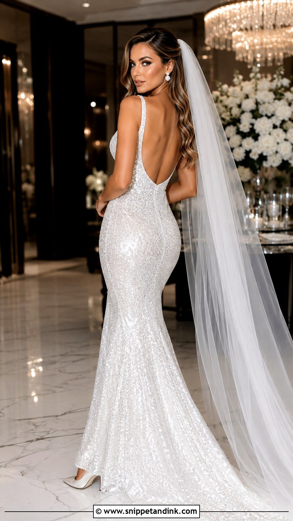 Sequin Backless Mermaid Wedding Dress - Snippet and Ink - 20 Backless Mermaid Wedding Dresses