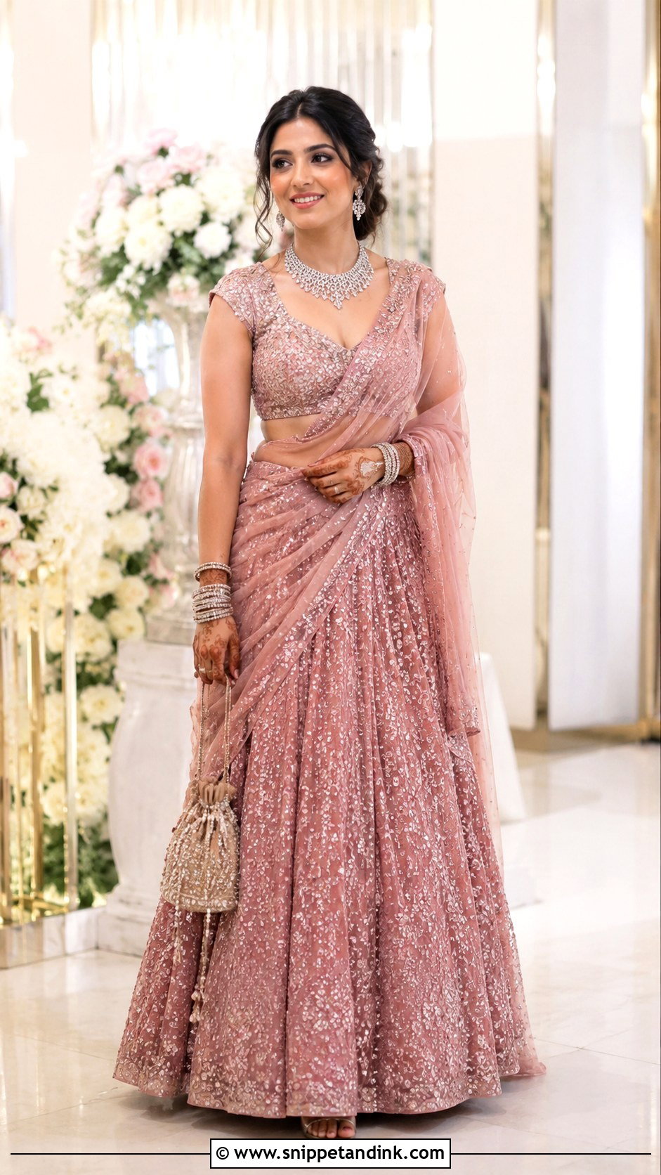 Sequin Bridal Chunri Dupatta With Reception Lehenga - Snippet and Ink - 20 Bridal Chunri Dupatta Ideas