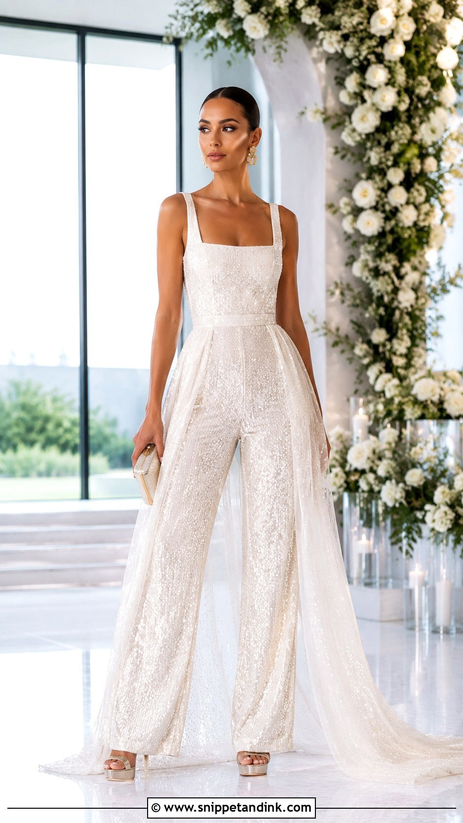 Sequin Bridal Jumpsuit Wedding Outfit - Snippet and Ink - 20 Brides Wedding Outfits