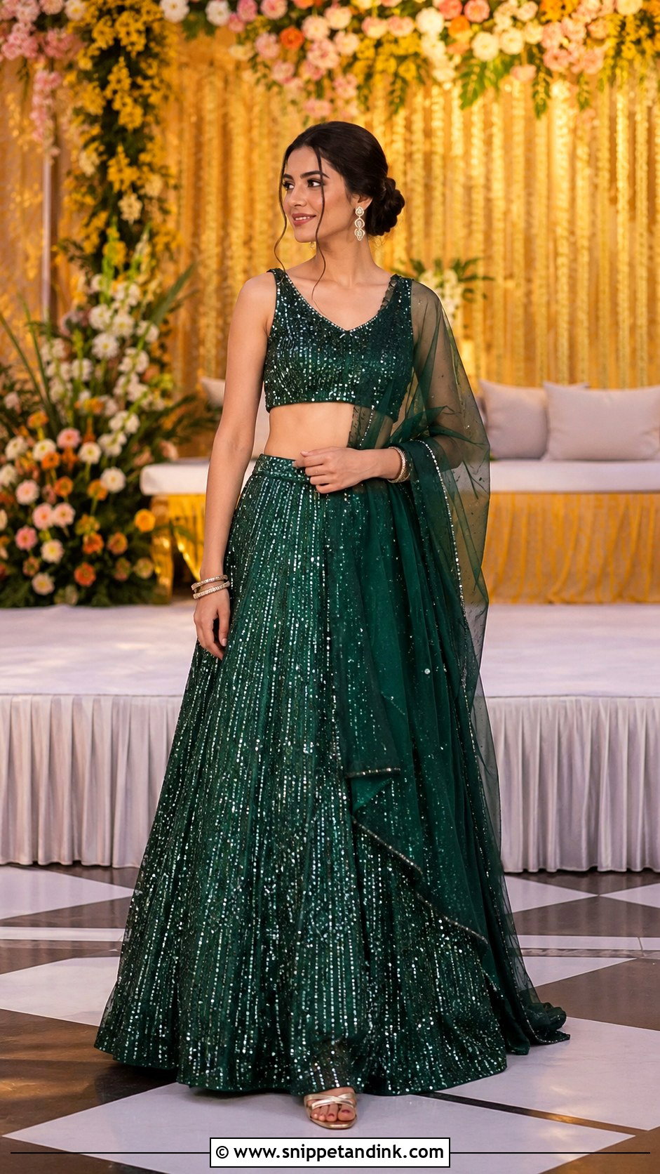 Sequin Bridal Mehndi Lehenga - Snippet and Ink - 25 Bridal Mehndi Dresses