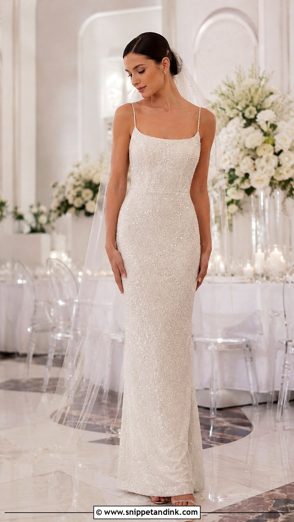 Sequin Column Wedding Dress - Snippet and Ink - 20 Glamour Wedding Dress Ideas