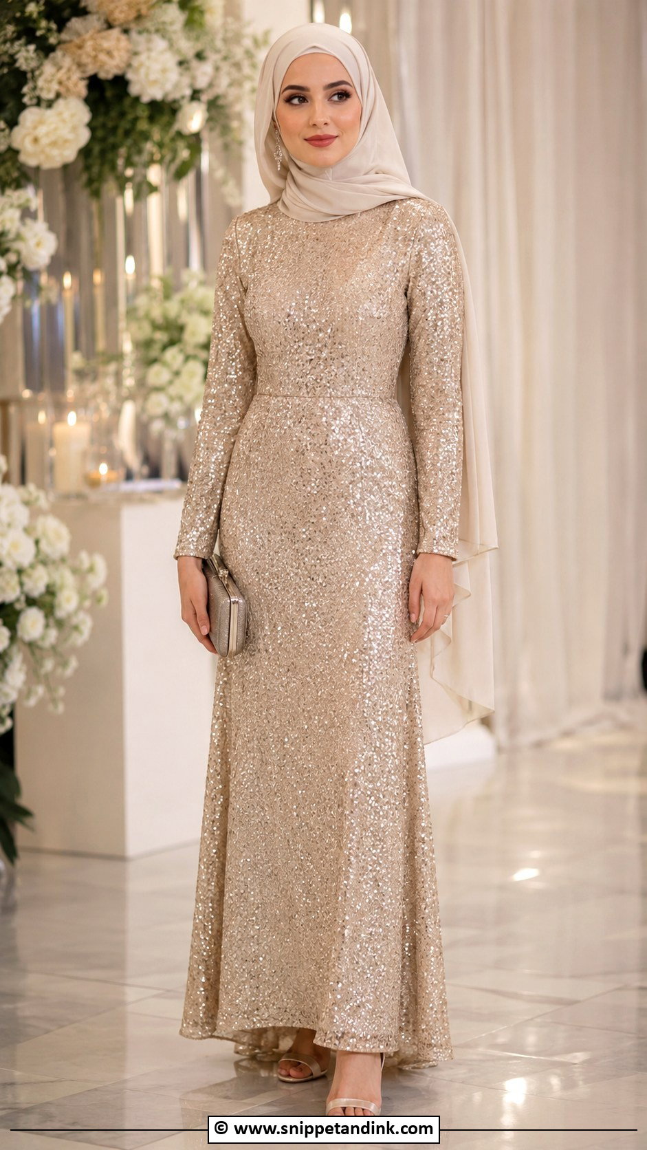 Sequin Dress Hijab Wedding Outfit - Snippet and Ink - 25 Hijab for Wedding Ideas
