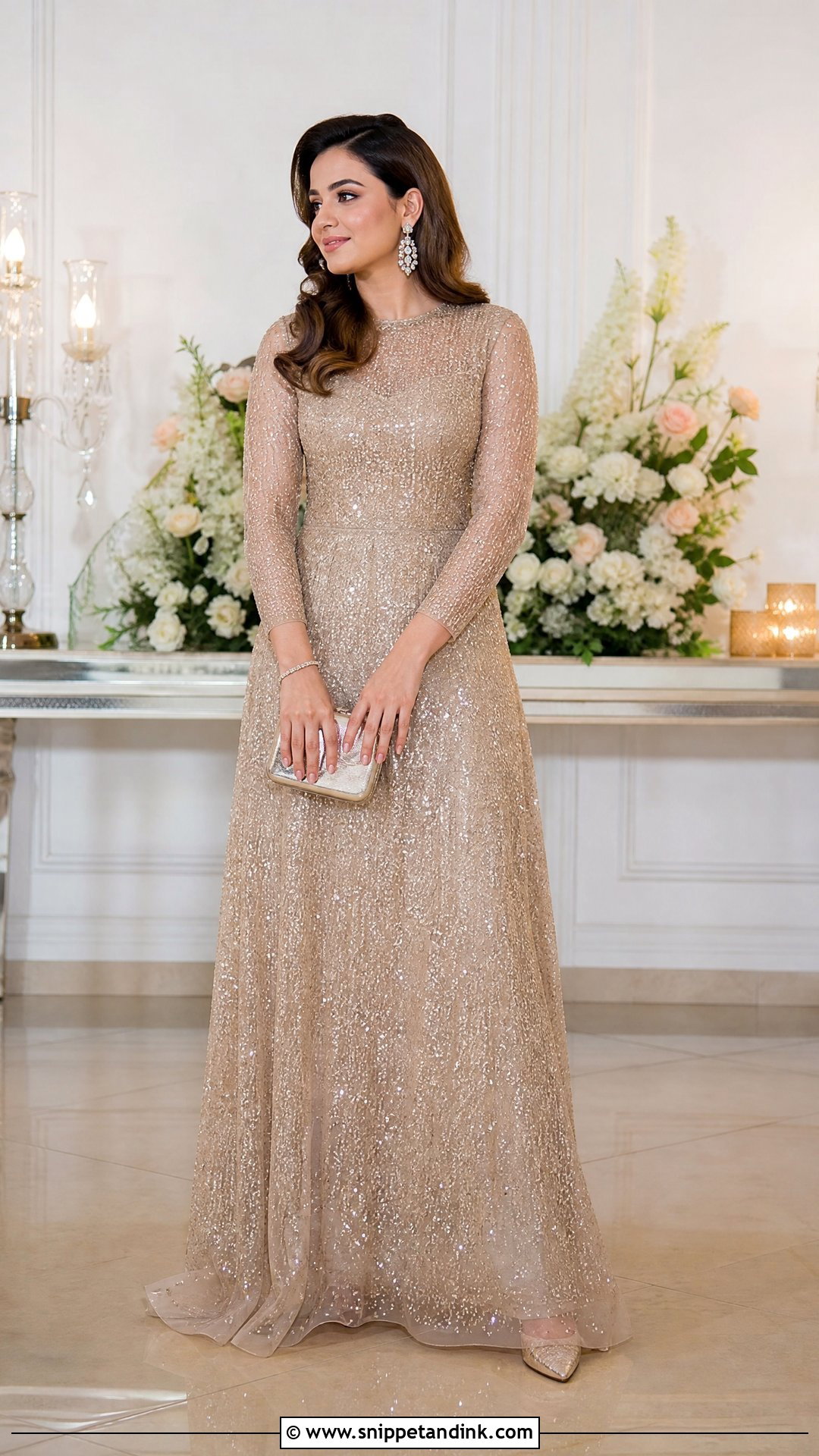 Sequin Gown Ring Ceremony Outfit - Snippet and Ink - 20 Ring Ceremony Outfit for Bride Ideas