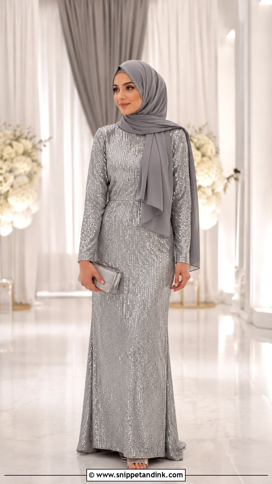 Sequin Gown With Plain Hijab - Snippet and Ink - 30 Hijab Style for Wedding Ideas