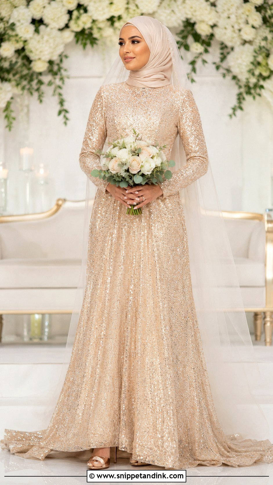 Sequin Islamic Wedding Dress With Hijab - Snippet and Ink - 30 Islamic Wedding Dress Ideas