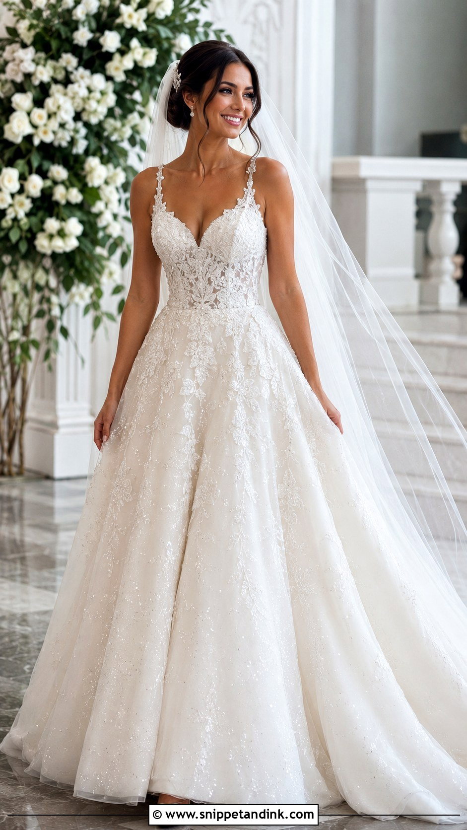 Sequin Lace A Line Wedding Dress With Sparkle Straps - Snippet and Ink - 20 A Line Wedding Dress with Straps Ideas
