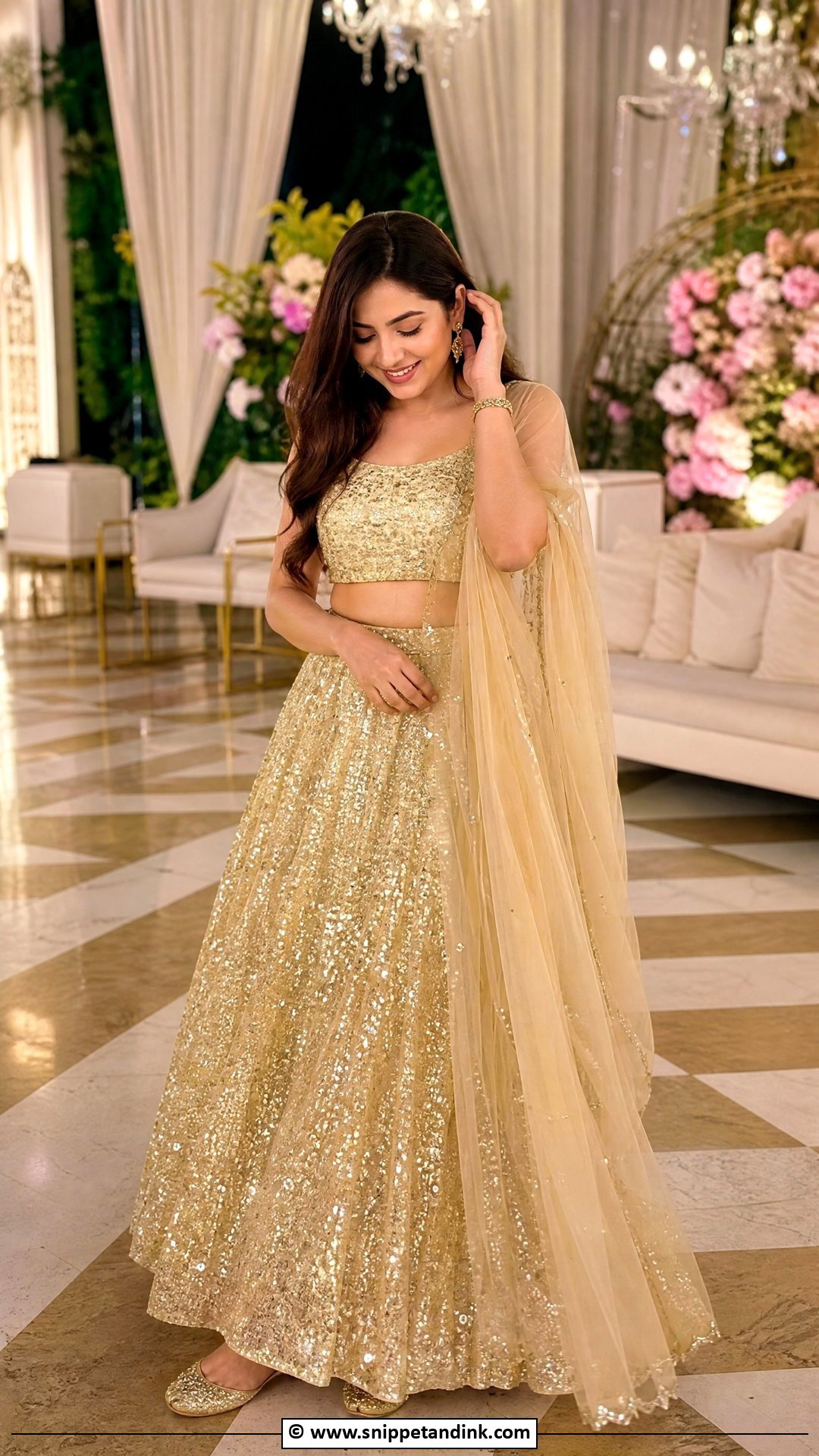 Sequin Lehenga With Soft Dupatta - Snippet and Ink - 35 Mehndi Dress Ideas