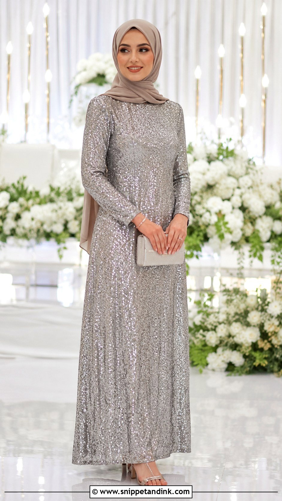 Sequin Maxi Dress With Plain Hijab - Snippet and Ink - 30 Wedding Hijab Styles