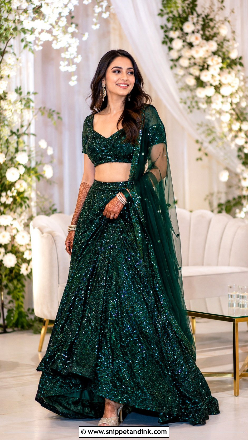 Sequin Mehndi Lehenga Outfit - Snippet and Ink - 30 Mehndi Outfit for Bride Ideas