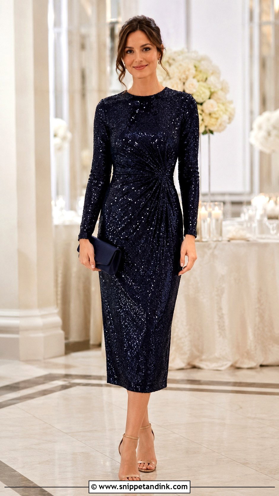 Sequin Midi Dress Wedding Outfit - Snippet and Ink - 30 Trending Outfits for Wedding