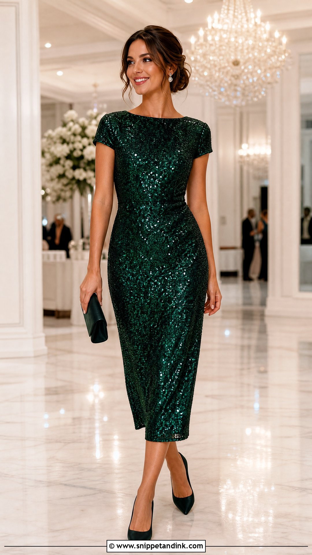 Sequin Midi Dress Wedding Party Outfit - Snippet and Ink - 20 Ootd Wedding Party Ideas