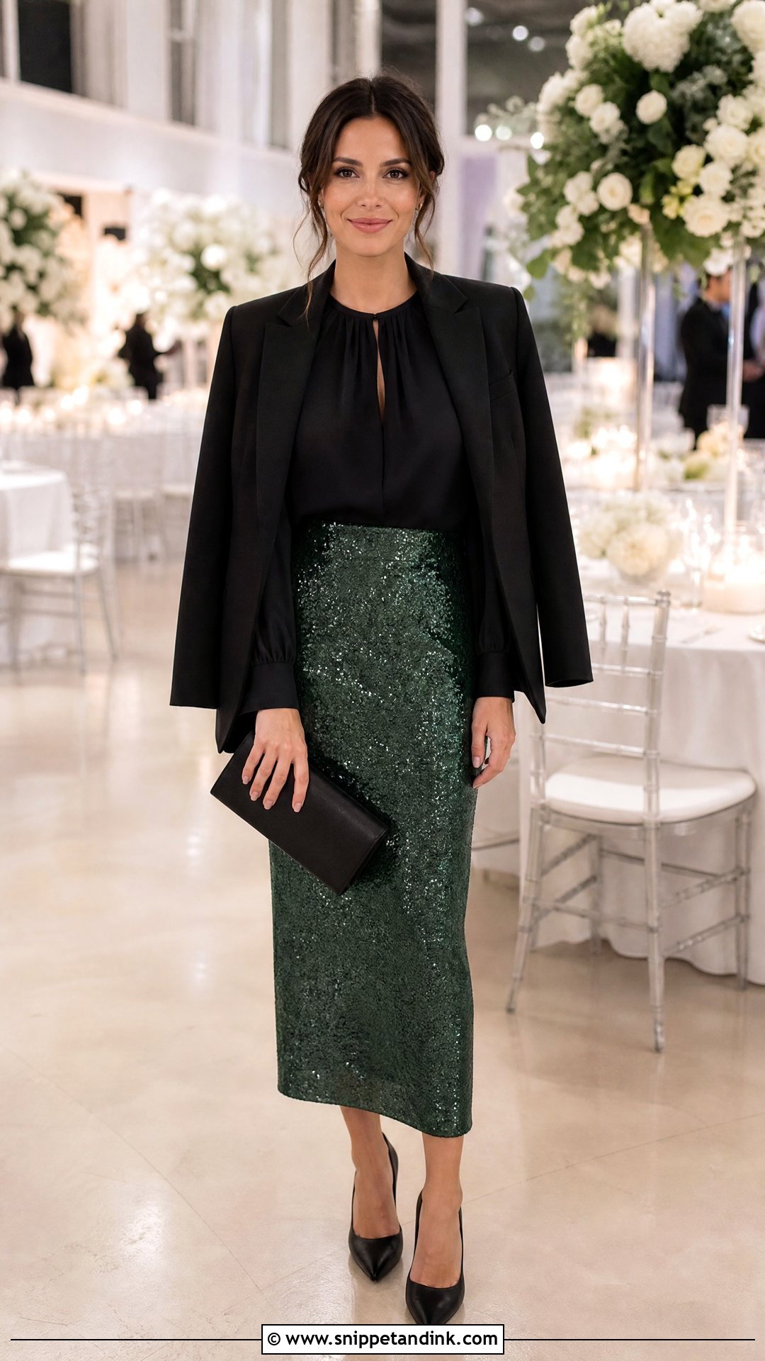 Sequin Midi Skirt Wedding Outfit - Snippet and Ink - 20 Skirts for Wedding Ideas
