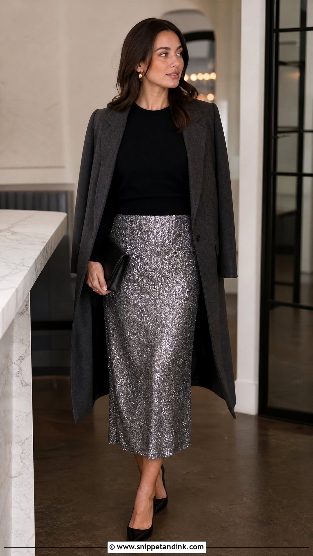 Sequin Midi Skirt Winter Rehearsal Dinner Outfit - Snippet and Ink - 25 Winter Rehearsal Dinner Outfit Ideas