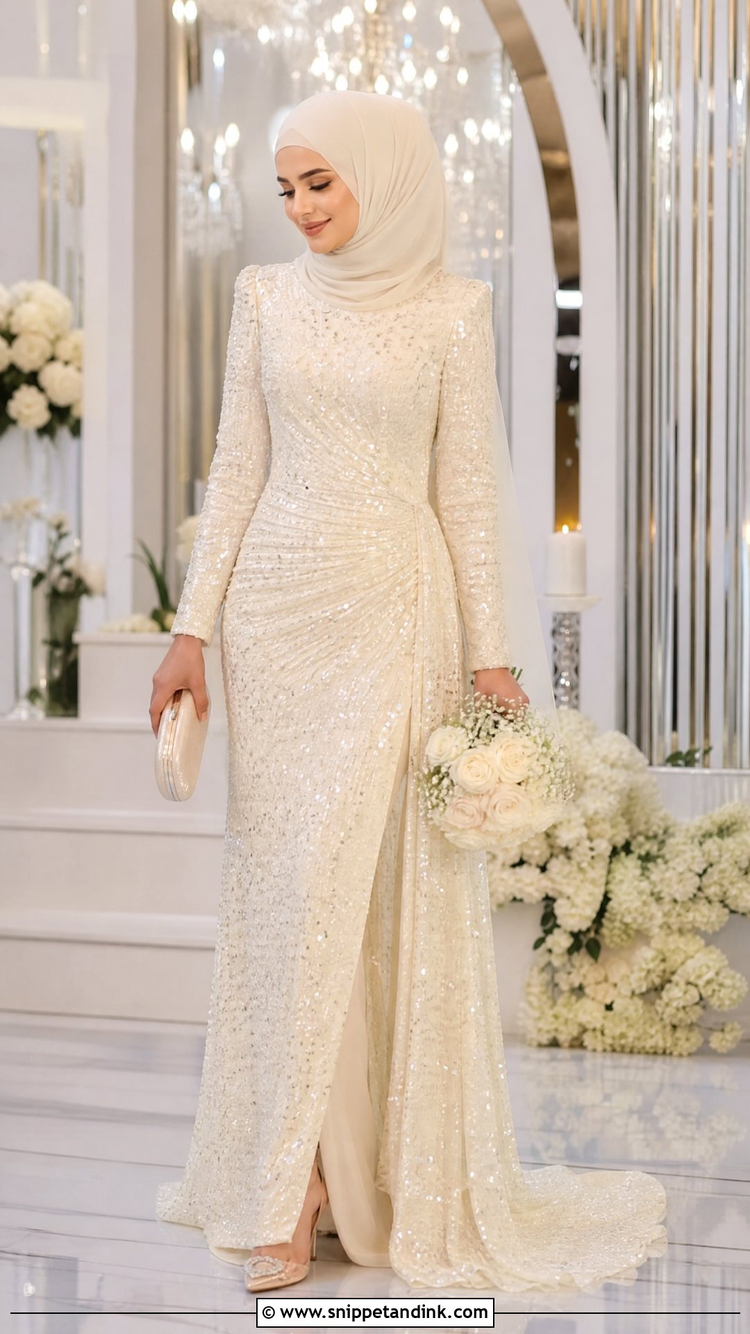 Sequin Muslim Wedding Dress With Hijab - Snippet and Ink - 25 Muslim Wedding Dress Hijab Bride Ideas
